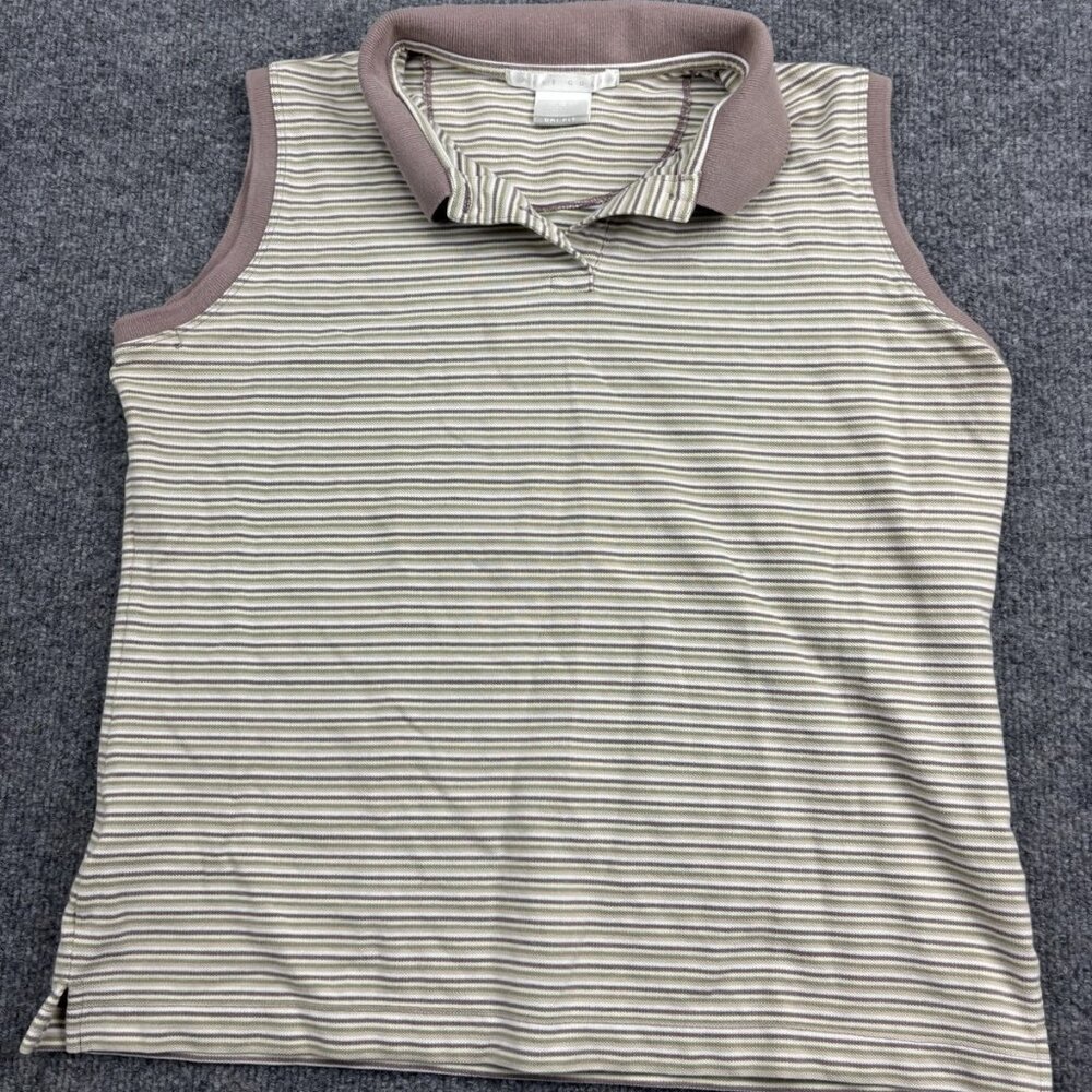 Nike Golf Polo Shirt Womens‎ Large Beige Brown Striped Dri-FIT Sleeveless Top